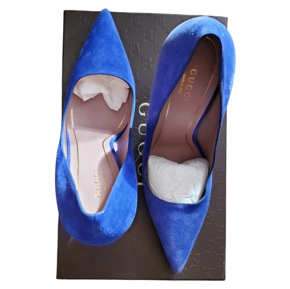 EUC GUCCI Blue Suede Leather Kid Scamosciato Heel Pump IOB - Picture 4 of 12
